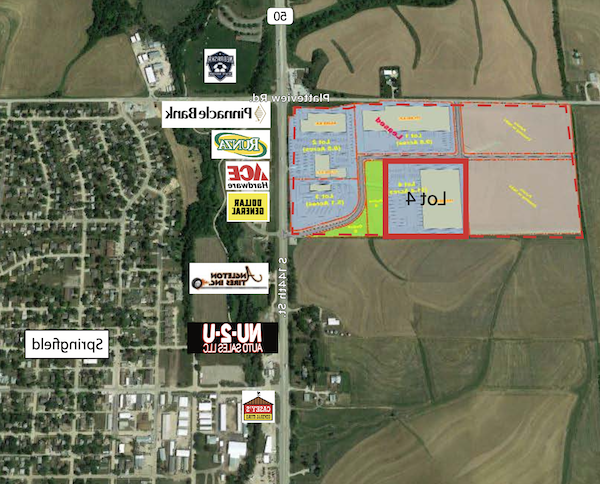 卫星图像显示位于斯普林菲尔德市西北部的斯普林菲尔德商业公园, Nebraska.